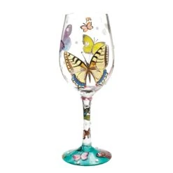 “Butterflies” Hand Painted Wine Glass, 15 Oz.(Wine Glass Butterflies)
