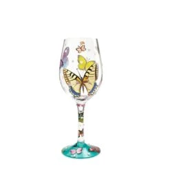 “Butterflies” Hand Painted Wine Glass, 15 Oz.(Wine Glass Butterflies) -Glassware Store 4056858 ol