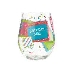 Birthday Girl Hand Painted Stemless Wine Glass, 20 Oz.(Stemless Glass Birthday Girl)