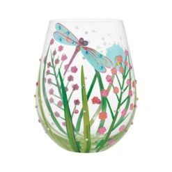 Dragonfly Hand Painted Stemless Wine Glass, 20 Oz.(Stemless Glass Dragonfly)