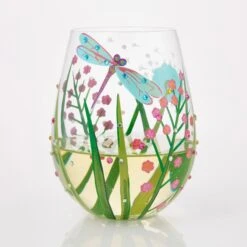 Dragonfly Hand Painted Stemless Wine Glass, 20 Oz.(Stemless Glass Dragonfly) -Glassware Store 6000226 1