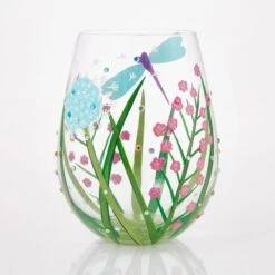 Dragonfly Hand Painted Stemless Wine Glass, 20 Oz.(Stemless Glass Dragonfly) -Glassware Store 6000226 3