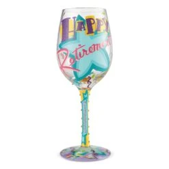 Happy Retirement Blown Glass Wine Glass, 15 Oz.(Wine Glass Happy Retirement 1)