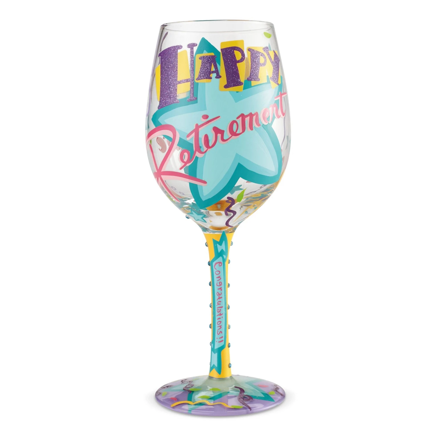 Happy Retirement Blown Glass Wine Glass, 15 Oz.(Wine Glass Happy Retirement 1) 1 Happy Retirement Blown Glass Wine Glass, 15 Oz.(Wine Glass Happy Retirement 1)