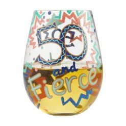 50 And Fierce Hand-Painted Stemless Wine Glass, 20 Oz.(50 And Fierce Hand Painted Artisan Stemless Wine Glass 20 Oz) -Glassware Store 6006282 2