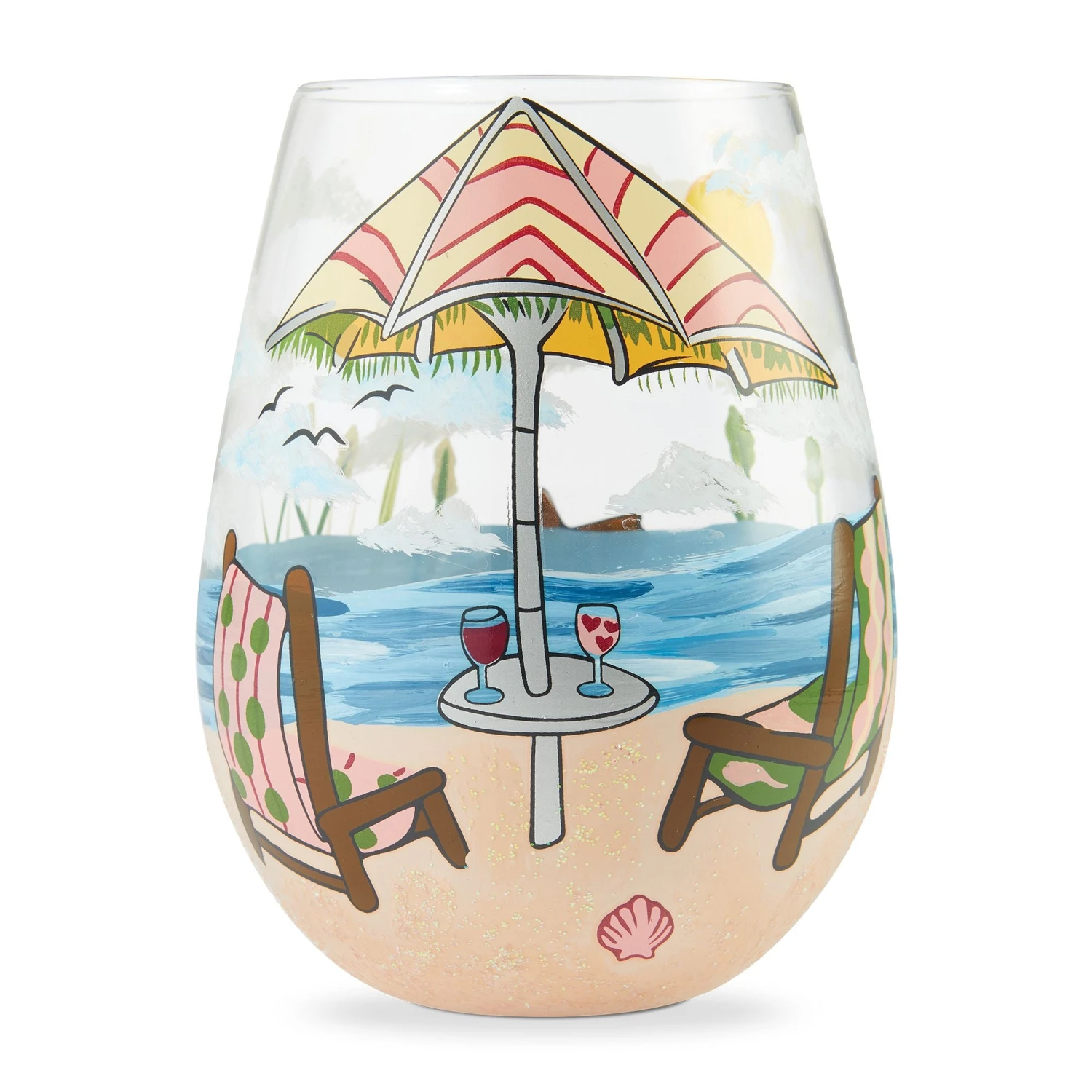 Beach Please Hand-Painted Stemless Wine Glass, 20 Oz.(Beach Please Hand Painted Artisan Stemless Wine Glass 20 Oz) 1 Beach Please Hand-Painted Stemless Wine Glass, 20 Oz.(Beach Please Hand Painted Artisan Stemless Wine Glass 20 Oz)