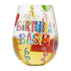 Birthday Bash Hand-Painted Stemless Wine Glass, 20 Oz.(Birthday Bash Hand Painted Artisan Stemless Wine Glass 20 Oz) -Glassware Store 6006298 2