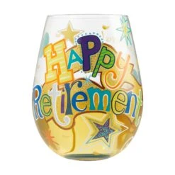 Happy Retirement Hand-Painted Stemless Wine Glass, 20 Oz.(Happy Retirement Hand Painted Artisan Stemless Wine Glass 20 Oz) -Glassware Store 6006303 2