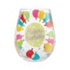 Birthday Balloons Hand-Painted Stemless Wine Glass, 20 Oz.(Birthday Balloons Hand Painted Artisan Stemless Wine Glass 20 Oz)