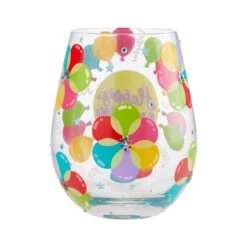 Birthday Balloons Hand-Painted Stemless Wine Glass, 20 Oz.(Birthday Balloons Hand Painted Artisan Stemless Wine Glass 20 Oz) -Glassware Store 6008682 2