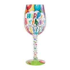 Birthday Streamers Hand-Painted Artisan Wine Glass, 15 Oz.(Birthday Streamers Hand Painted Artisan Wine Glass 15 Oz)