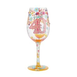 "Happy 40th Birthday" Hand-Painted Wine Glass, 15 Oz.(Happy 40th Birthday Hand Painted Wine Glass 15 Oz)