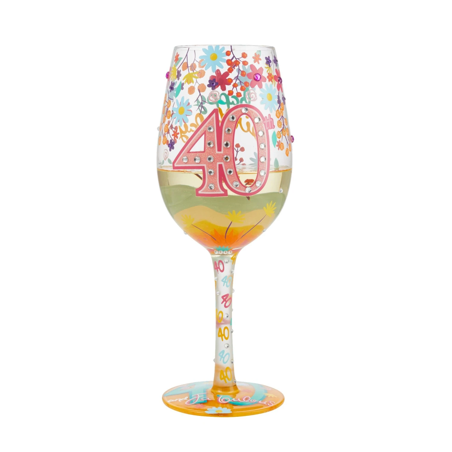 "Happy 40th Birthday" Hand-Painted Wine Glass, 15 Oz.(Happy 40th Birthday Hand Painted Wine Glass 15 Oz) 2 "Happy 40th Birthday" Hand-Painted Wine Glass, 15 Oz.(Happy 40th Birthday Hand Painted Wine Glass 15 Oz) - Image 2