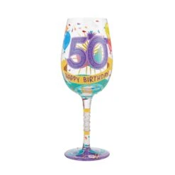 "Happy 50th Birthday" Hand-Painted Wine Glass, 15 Oz.(Happy 50th Birthday Hand Painted Wine Glass 15 Oz)