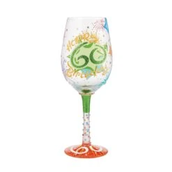"Happy 60th Birthday" Hand-Painted Wine Glass, 15 Oz.(Happy 60th Birthday Hand Painted Wine Glass 15 Oz)