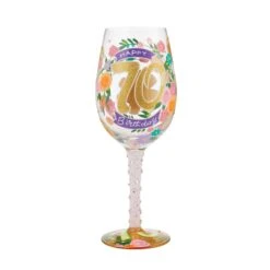 "Happy 70th Birthday" Hand-Painted Wine Glass, 15 Oz.(Happy 70th Birthday Hand Painted Wine Glass 15 Oz)
