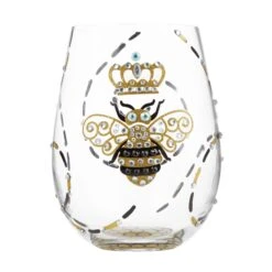 "Queen Bee" Hand-PaintedStemless Wine Glass, 20 Oz.(Queen Bee Hand Painted Stemless Wine Glass 20 Oz)