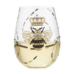 "Queen Bee" Hand-PaintedStemless Wine Glass, 20 Oz.(Queen Bee Hand Painted Stemless Wine Glass 20 Oz) -Glassware Store 6010895 1