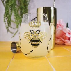 "Queen Bee" Hand-PaintedStemless Wine Glass, 20 Oz.(Queen Bee Hand Painted Stemless Wine Glass 20 Oz) -Glassware Store 6010895 10