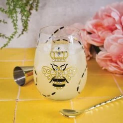 "Queen Bee" Hand-PaintedStemless Wine Glass, 20 Oz.(Queen Bee Hand Painted Stemless Wine Glass 20 Oz) -Glassware Store 6010895 11