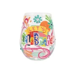 Let's Celebrate Hand Painted Stemless Wine Glass(Lets Celebrate Hand Painted Stemless Wine Glass)