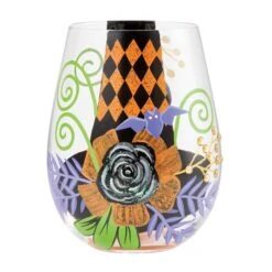 My Fancy Witch Hat Hand Painted Stemless Wine Glass(My Fancy Witch Hat Hand Painted Stemless Wine Glass)
