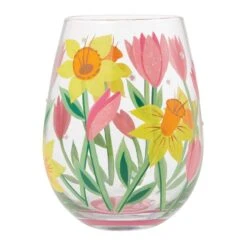 Spring Bloom Hand Painted Stemless Wine Glass(Spring Bloom Hand Painted Stemless Wine Glass)