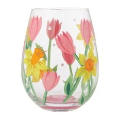 Spring Bloom Hand Painted Stemless Wine Glass(Spring Bloom Hand Painted Stemless Wine Glass) -Glassware Store 6014639 2