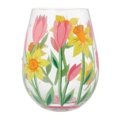 Spring Bloom Hand Painted Stemless Wine Glass(Spring Bloom Hand Painted Stemless Wine Glass) -Glassware Store 6014639 3