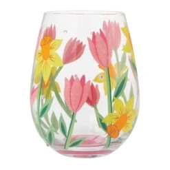 Spring Bloom Hand Painted Stemless Wine Glass(Spring Bloom Hand Painted Stemless Wine Glass) -Glassware Store 6014639 4