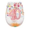 Happy 40th Birthday Hand Painted Stemless Wine Glass(Happy 40th Birthday Hand Painted Stemless Wine Glass)