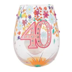 Happy 40th Birthday Hand Painted Stemless Wine Glass(Happy 40th Birthday Hand Painted Stemless Wine Glass)