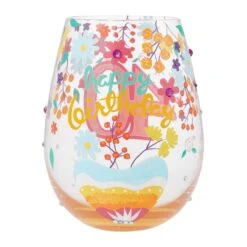 Happy 40th Birthday Hand Painted Stemless Wine Glass(Happy 40th Birthday Hand Painted Stemless Wine Glass) -Glassware Store 6015281 3
