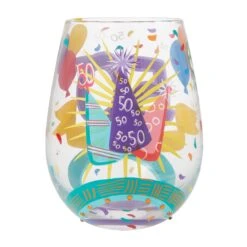 Happy 50th Birthday Hand Painted Stemless Wine Glass(Happy 50th Birthday Hand Painted Stemless Wine Glass) -Glassware Store 6015282 3