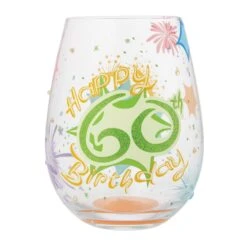 Happy 60th Birthday Hand Painted Stemless Wine Glass(Happy 60th Birthday Hand Painted Stemless Wine Glass)