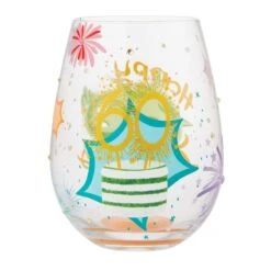 Happy 60th Birthday Hand Painted Stemless Wine Glass(Happy 60th Birthday Hand Painted Stemless Wine Glass) -Glassware Store 6015283 3