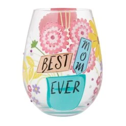 Best Mom Ever Hand Painted Stemless Wine Glass(Best Mom Ever Hand Painted Stemless Wine Glass)