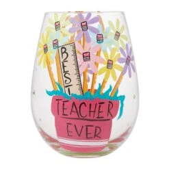 Best Teacher Ever Hand Painted Stemless Wine Glass(Best Teacher Ever Hand Painted Stemless Wine Glass)