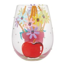 Best Teacher Ever Hand Painted Stemless Wine Glass(Best Teacher Ever Hand Painted Stemless Wine Glass) -Glassware Store 6015287 3