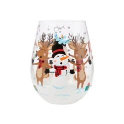 A-Caroling We Go Hand Painted Stemless Wine Glass(A Caroling We Go Hand Painted Stemless Wine Glass)