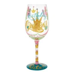 Birthday Queen Hand Painted Wine Glass(Birthday Queen Hand Painted Stemless Wine Glass)