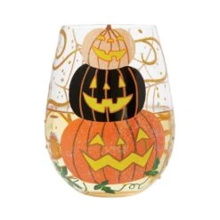 Hello Halloween Hand Painted Stemless Wine Glass(Hello Halloween Hand Painted Stemless Wine Glass) -Glassware Store 6016406 3