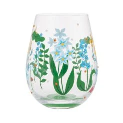 Floral Fields Hand Painted Stemless Wine Glass(Floral Fields Hand Painted Stemless Wine Glass)