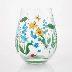 Floral Fields Hand Painted Stemless Wine Glass(Floral Fields Hand Painted Stemless Wine Glass) -Glassware Store 6016968 2
