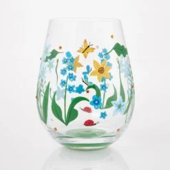 Floral Fields Hand Painted Stemless Wine Glass(Floral Fields Hand Painted Stemless Wine Glass) -Glassware Store 6016968 4