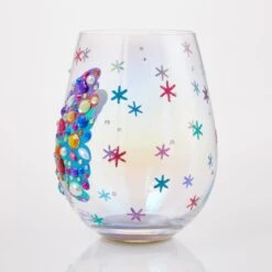 Bejeweled Butterfly Hand Painted Stemless Wine Glass(Bejeweled Butterfly Hand Painted Stemless Wine Glass) -Glassware Store 6016973 2