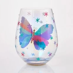 Bejeweled Butterfly Hand Painted Stemless Wine Glass(Bejeweled Butterfly Hand Painted Stemless Wine Glass) -Glassware Store 6016973 3