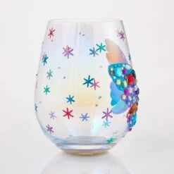 Bejeweled Butterfly Hand Painted Stemless Wine Glass(Bejeweled Butterfly Hand Painted Stemless Wine Glass) -Glassware Store 6016973 4