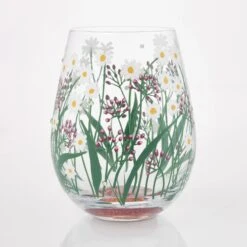 Delicate Florals Hand Painted Stemless Wine Glass(Delicate Florals Hand Painted Stemless Wine Glass) -Glassware Store 6016976 2
