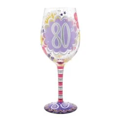 Happy 80th Birthday Hand Painted Wine Glass(Happy 80th Birthday Hand Painted Wine Glass)